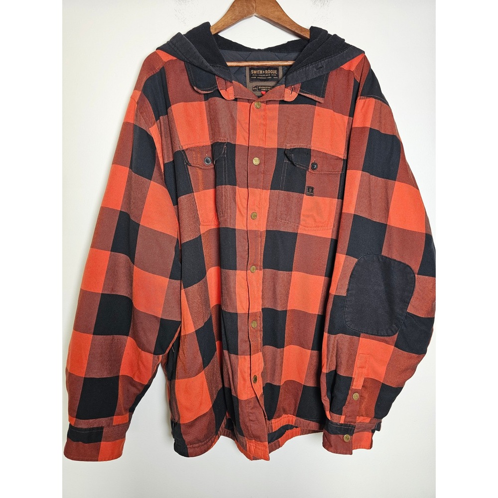 [Rugged] Smith + Rogue Hooded Flannel Shirt Jacket Mens 3XL Orange Buffalo Plaid